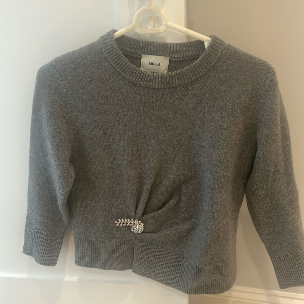 Gray Erdem long sleeve sweater with brooch